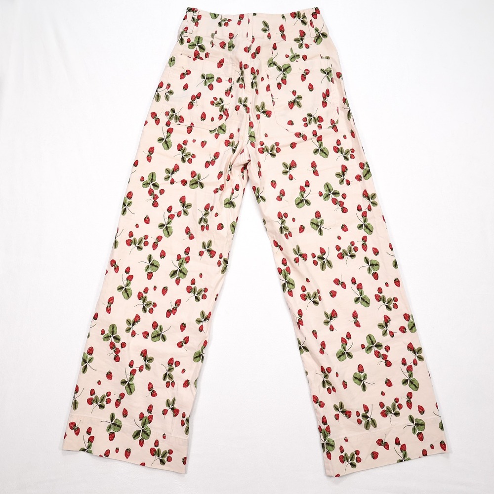 MAEVE ANTHROPOLOGIE Womens 26 Cream Strawberry Print Collete Wide Leg Crop Pants - Picture 4 of 8
